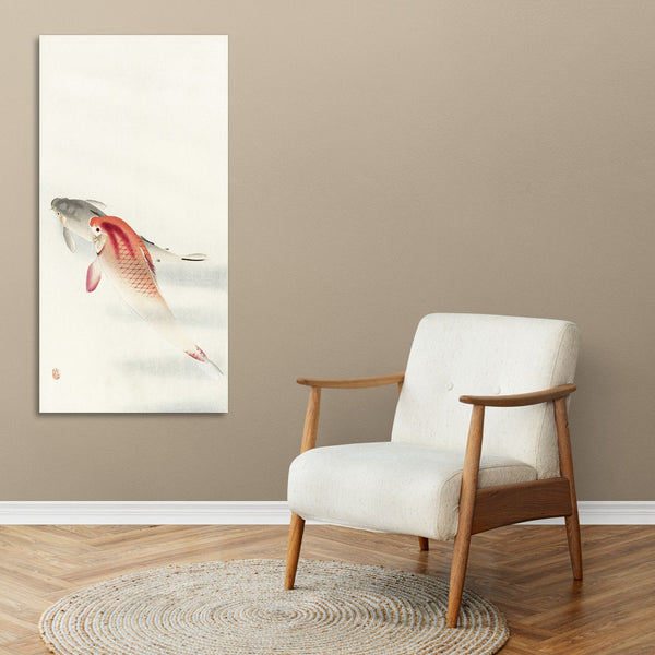 Quadro Stampa su Tela con Telaio in Legno Ohara Koson - Two carp