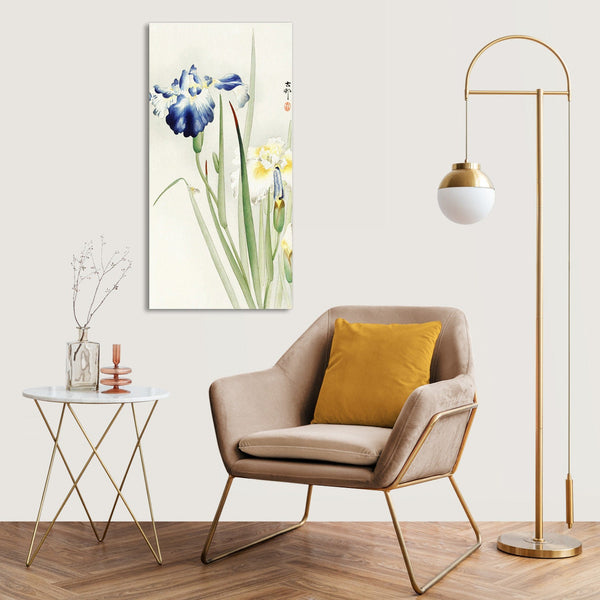 Quadro Stampa su Tela con Telaio in Legno Ohara Koson - Irises