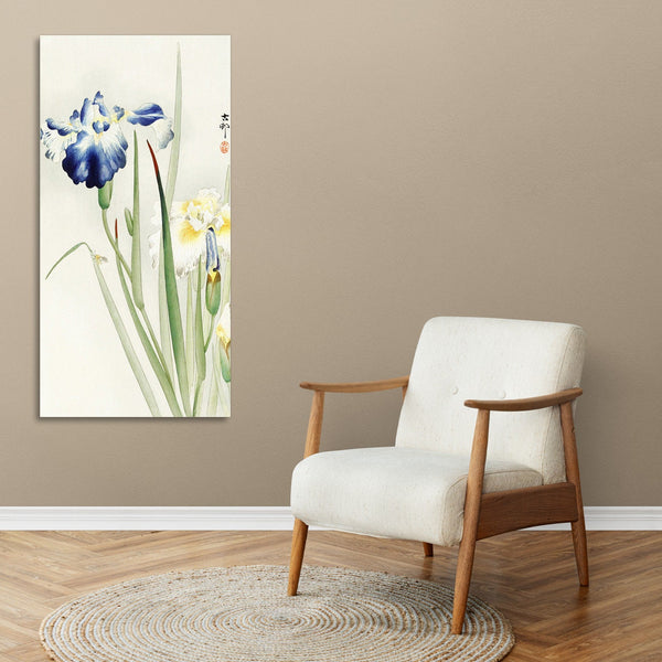Quadro Stampa su Tela con Telaio in Legno Ohara Koson - Irises