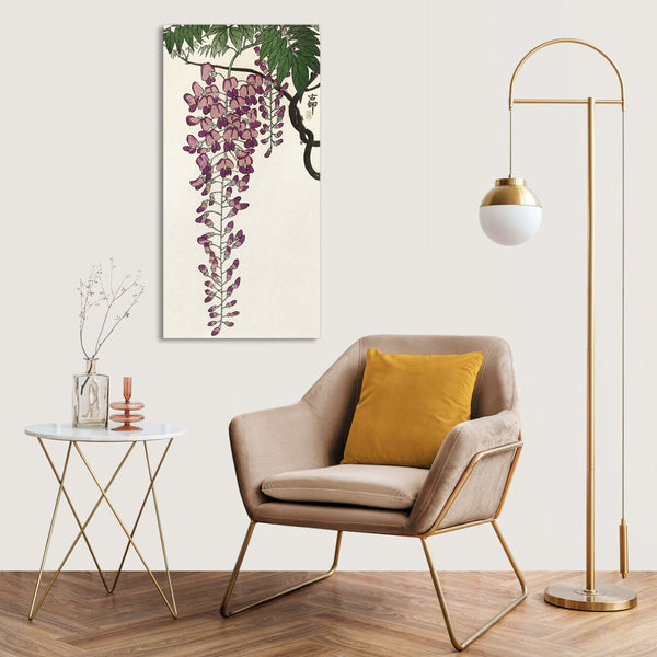 Quadro Stampa su Tela con Telaio in Legno Ohara Koson - Blooming wisteria