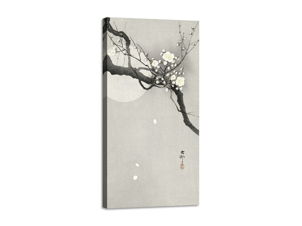 Quadro Stampa su Tela con Telaio in Legno Ohara Koson - Plum blossom and full moon