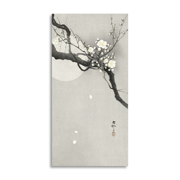 Quadro Stampa su Tela con Telaio in Legno Ohara Koson - Plum blossom and full moon