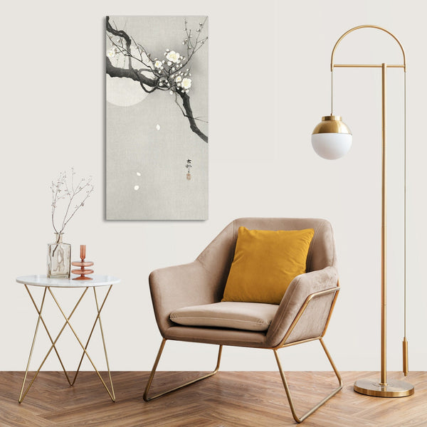 Quadro Stampa su Tela con Telaio in Legno Ohara Koson - Plum blossom and full moon