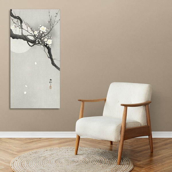 Quadro Stampa su Tela con Telaio in Legno Ohara Koson - Plum blossom and full moon