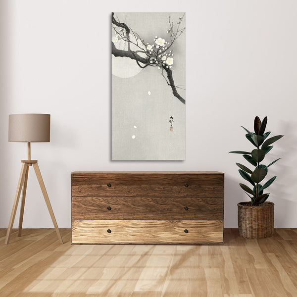 Quadro Stampa su Tela con Telaio in Legno Ohara Koson - Plum blossom and full moon