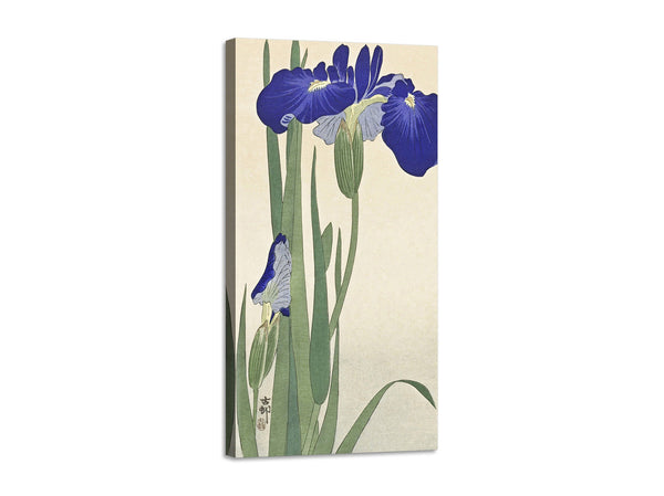 Quadro Stampa su Tela con Telaio in Legno Ohara Koson - Blue Irises