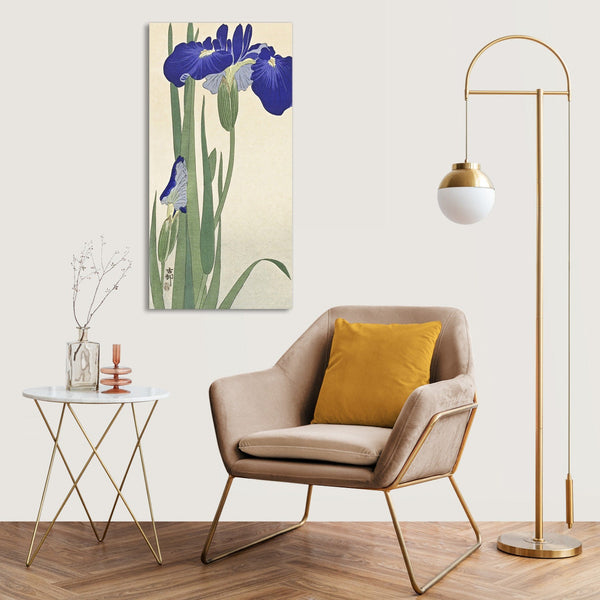 Quadro Stampa su Tela con Telaio in Legno Ohara Koson - Blue Irises