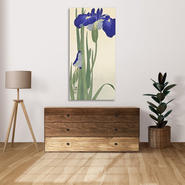 Quadro Stampa su Tela con Telaio in Legno Ohara Koson - Blue Irises