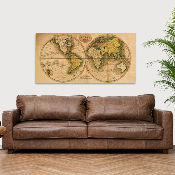 Quadro Stampa su Tela con Telaio in Legno Matthew Carey - World map