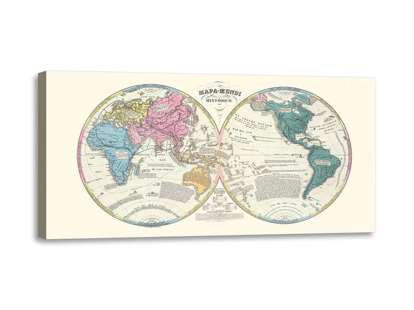 Quadro Stampa su Tela con Telaio in Legno Map of the World