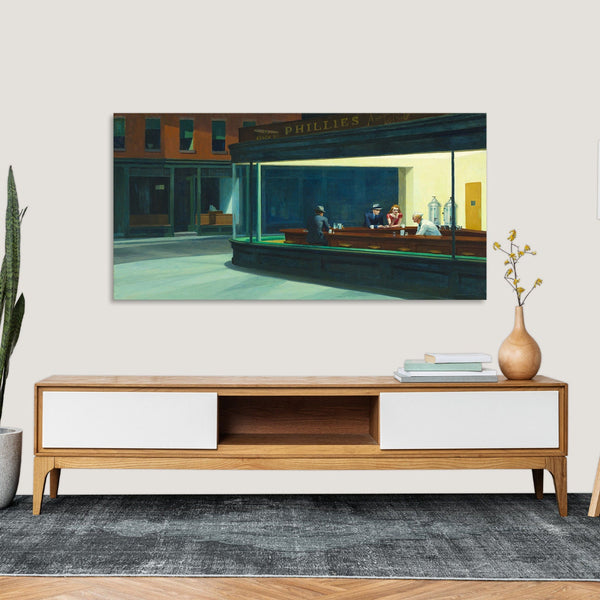 Quadro Stampa su Tela con Telaio in Legno Edward Hopper - Nighthawks