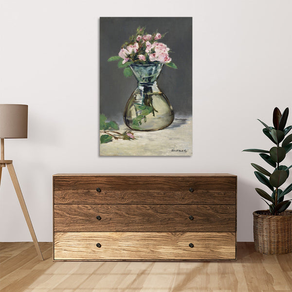 Quadro Stampa su Tela con Telaio in Legno Edouadr Manet - Moss Roses in a Vase