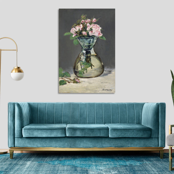 Quadro Stampa su Tela con Telaio in Legno Edouadr Manet - Moss Roses in a Vase