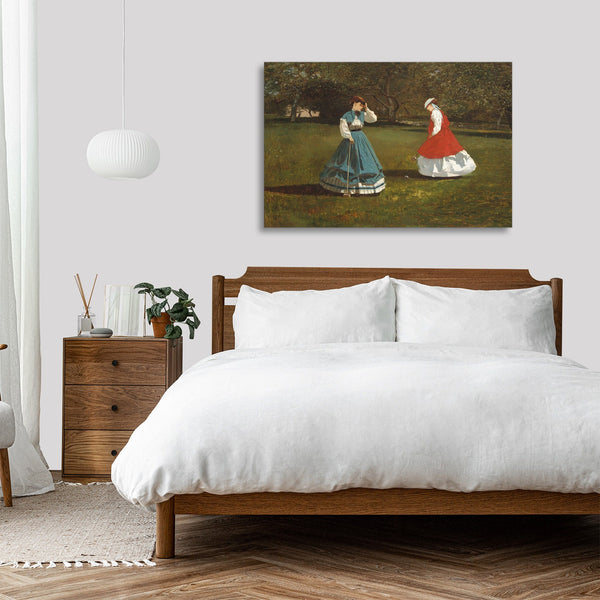 Quadro Stampa su Tela con Telaio in Legno Winslow Homer - Croquet Scene