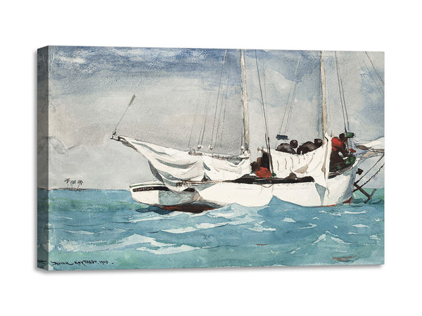 Quadro Stampa su Tela con Telaio in Legno Winslow Homer - Key West, Hauling Anchor