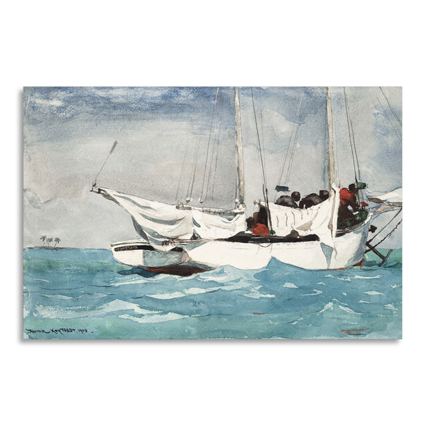 Quadro Stampa su Tela con Telaio in Legno Winslow Homer - Key West, Hauling Anchor
