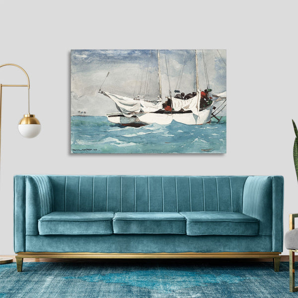 Quadro Stampa su Tela con Telaio in Legno Winslow Homer - Key West, Hauling Anchor