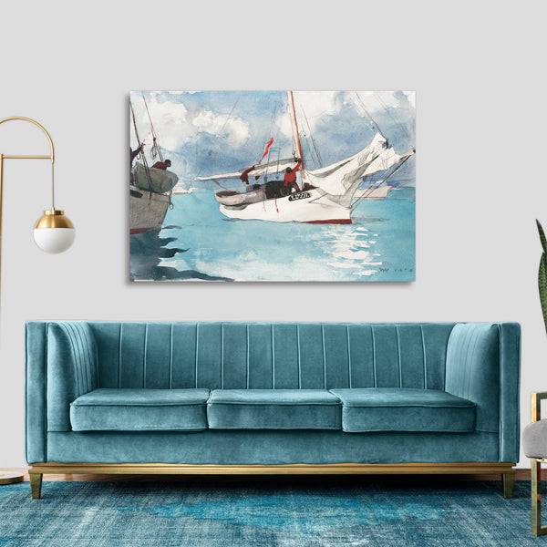 Quadro Stampa su Tela con Telaio in Legno Winslow Homer - Fishing Boats, Key West