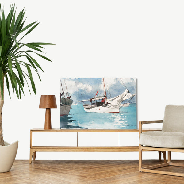 Quadro Stampa su Tela con Telaio in Legno Winslow Homer - Fishing Boats, Key West