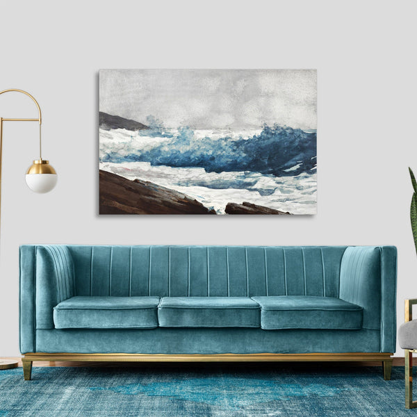 Quadro Stampa su Tela con Telaio in Legno Winslow Homer - Prout’s Neck, Breakers
