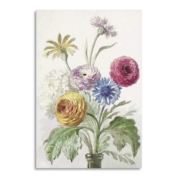 Quadro Stampa su Tela con Telaio in Legno Willem van Leen - Boeket bloemen in de hals van een groene vaas