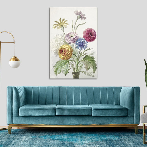Quadro Stampa su Tela con Telaio in Legno Willem van Leen - Boeket bloemen in de hals van een groene vaas