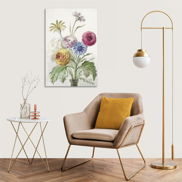 Quadro Stampa su Tela con Telaio in Legno Willem van Leen - Boeket bloemen in de hals van een groene vaas