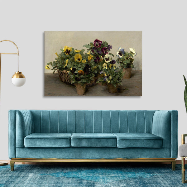 Quadro Stampa su Tela con Telaio in Legno Henri Fantin–Latour - Pansies