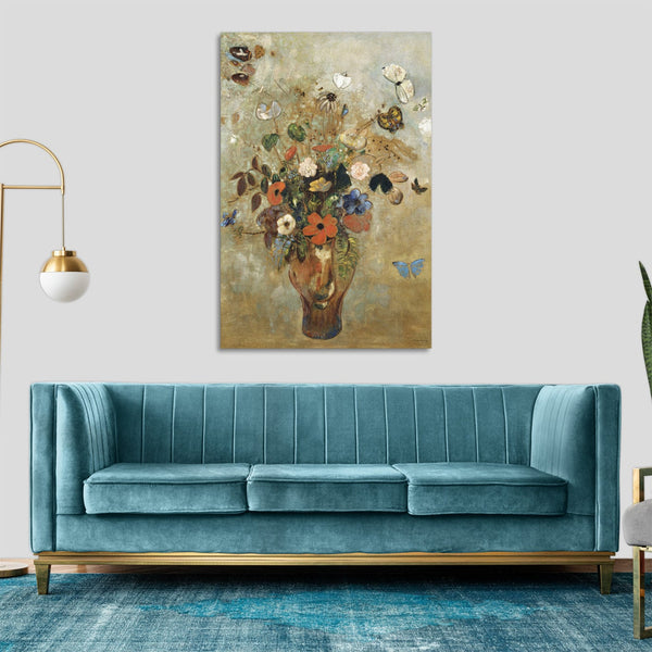 Quadro Stampa su Tela con Telaio in Legno Odilon Redon - Still Life with Flowers