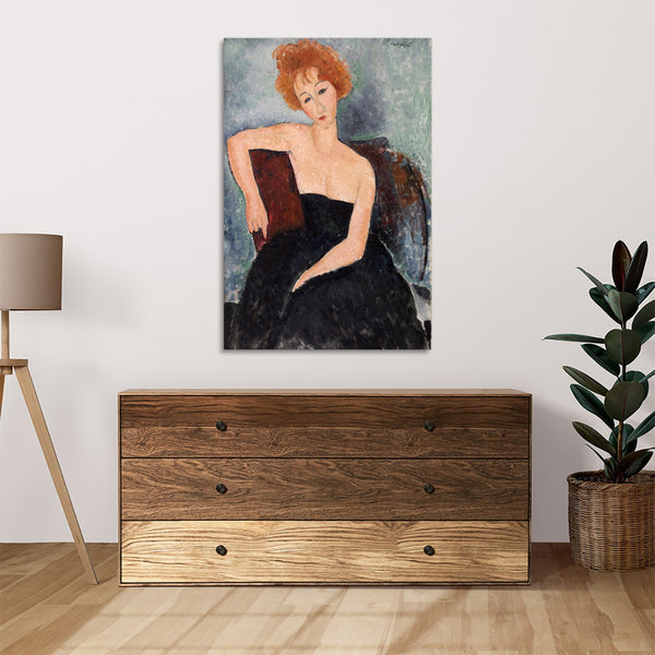 Quadro Stampa su Tela con Telaio in Legno Amedeo Modigliani - Jeune fille rousse en robe de soir