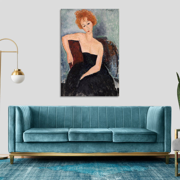 Quadro Stampa su Tela con Telaio in Legno Amedeo Modigliani - Jeune fille rousse en robe de soir