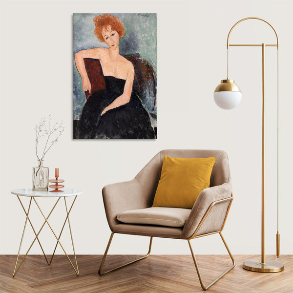 Quadro Stampa su Tela con Telaio in Legno Amedeo Modigliani - Jeune fille rousse en robe de soir