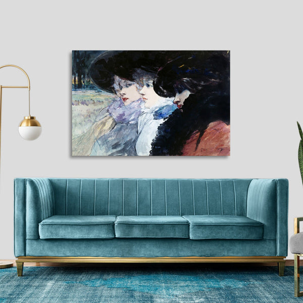 Quadro Stampa su Tela con Telaio in Legno Henry Somm - Three women in profile