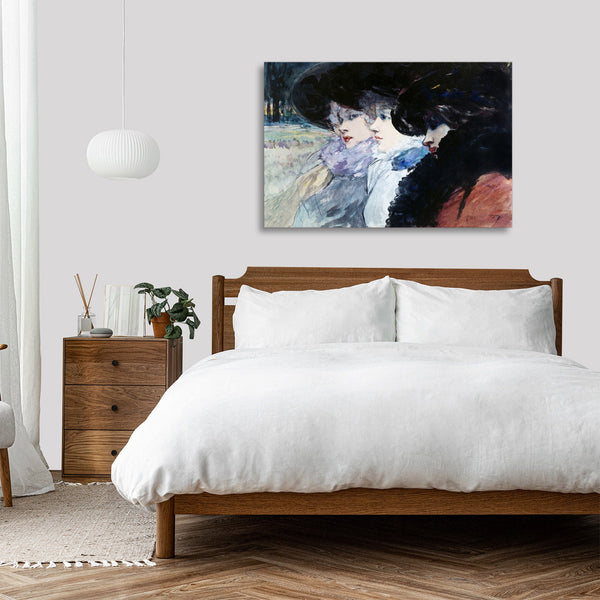 Quadro Stampa su Tela con Telaio in Legno Henry Somm - Three women in profile