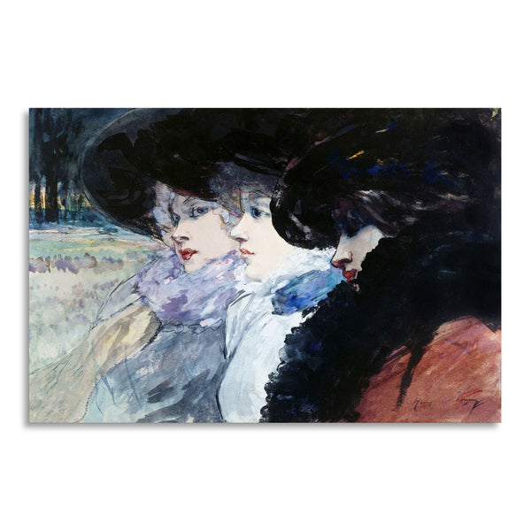 Quadro Stampa su Tela con Telaio in Legno Henry Somm - Three women in profile