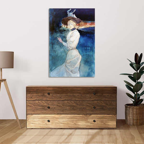 Quadro Stampa su Tela con Telaio in Legno Henry Somm - Elegant in a white dress in a landscape