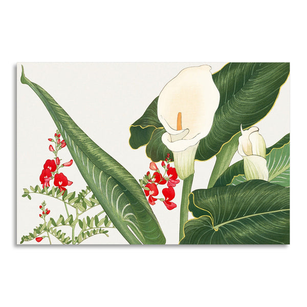 Quadro Stampa su Tela con Telaio in Legno Seiyo Soka Zufu - Lathyrus & calla lily flower