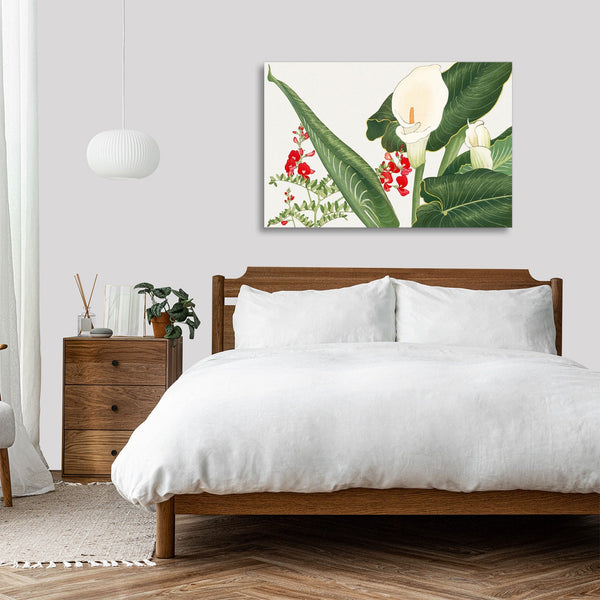Quadro Stampa su Tela con Telaio in Legno Seiyo Soka Zufu - Lathyrus & calla lily flower