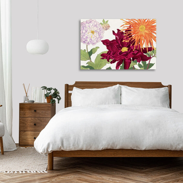 Quadro Stampa su Tela con Telaio in Legno Seiyo Soka Zufu - Dahlia flower