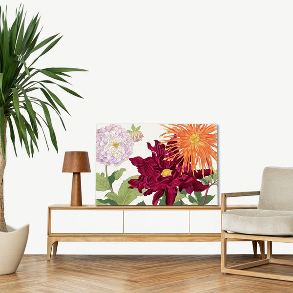 Quadro Stampa su Tela con Telaio in Legno Seiyo Soka Zufu - Dahlia flower