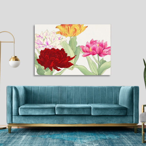 Quadro Stampa su Tela con Telaio in Legno Seiyo Soka Zufu - Peony flower