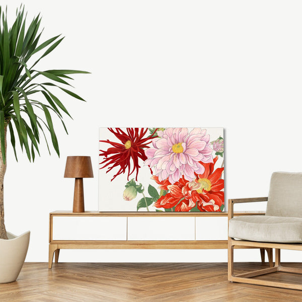 Quadro Stampa su Tela con Telaio in Legno Seiyo Soka Zufu - Dahlia flower