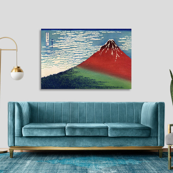 Quadro Stampa su Tela con Telaio in Legno Katsushika Hokusai - Fine Wind, Clear Morning