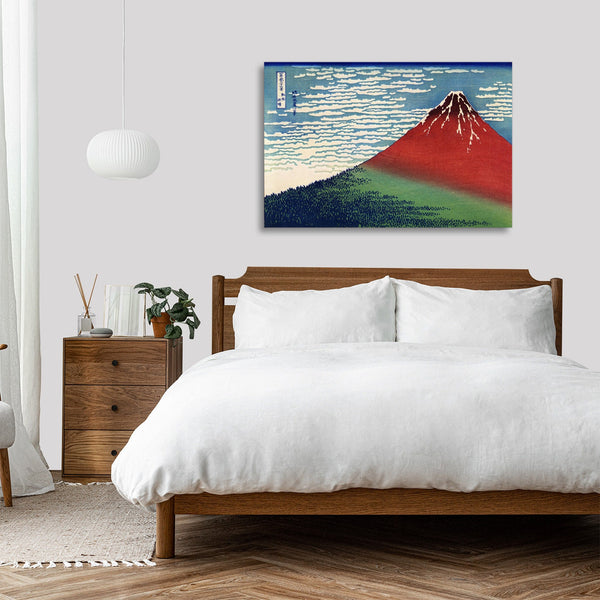 Quadro Stampa su Tela con Telaio in Legno Katsushika Hokusai - Fine Wind, Clear Morning