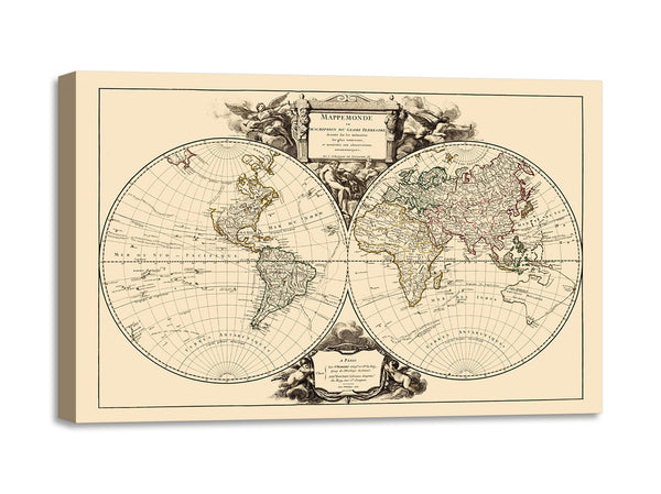 Quadro Stampa su Tela con Telaio in Legno Vaugondy - World map