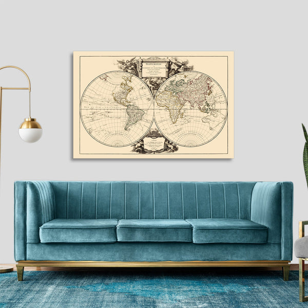 Quadro Stampa su Tela con Telaio in Legno Vaugondy - World map