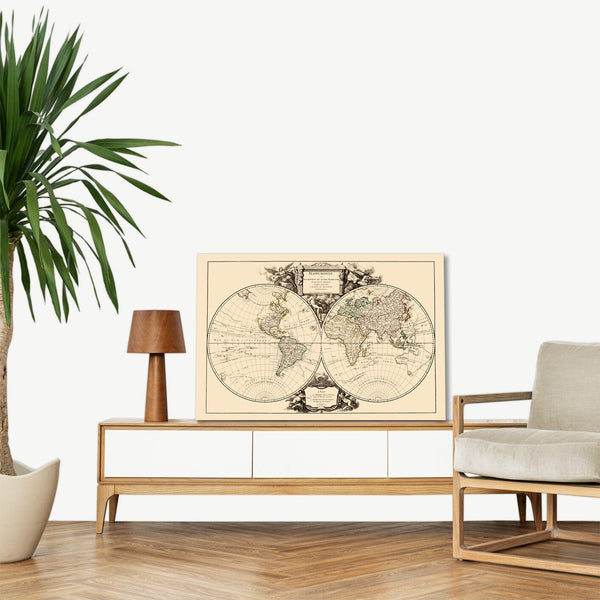 Quadro Stampa su Tela con Telaio in Legno Vaugondy - World map