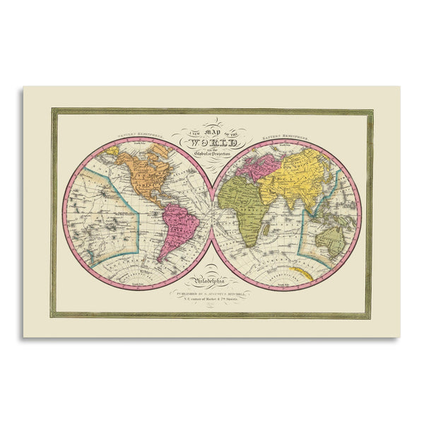 Quadro Stampa su Tela con Telaio in Legno Mitchell - World Globular Projection