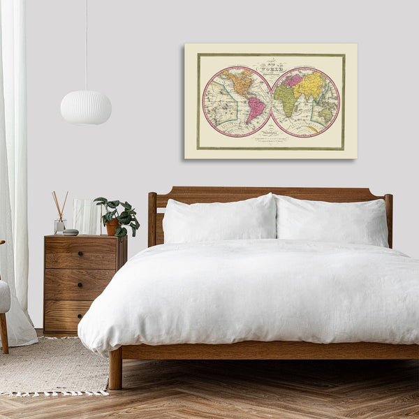Quadro Stampa su Tela con Telaio in Legno Mitchell - World Globular Projection