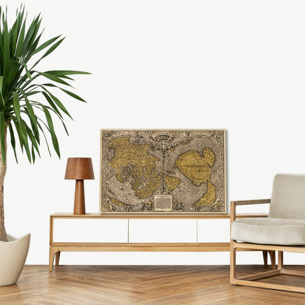 Quadro Stampa su Tela con Telaio in Legno Oronce Finé - Noua, et integra uniuersi orbis descriptio